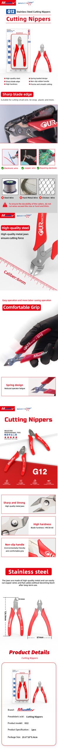 G12 blique mouth stainless steel pliers 斜嘴不锈钢钳 - 图片 9