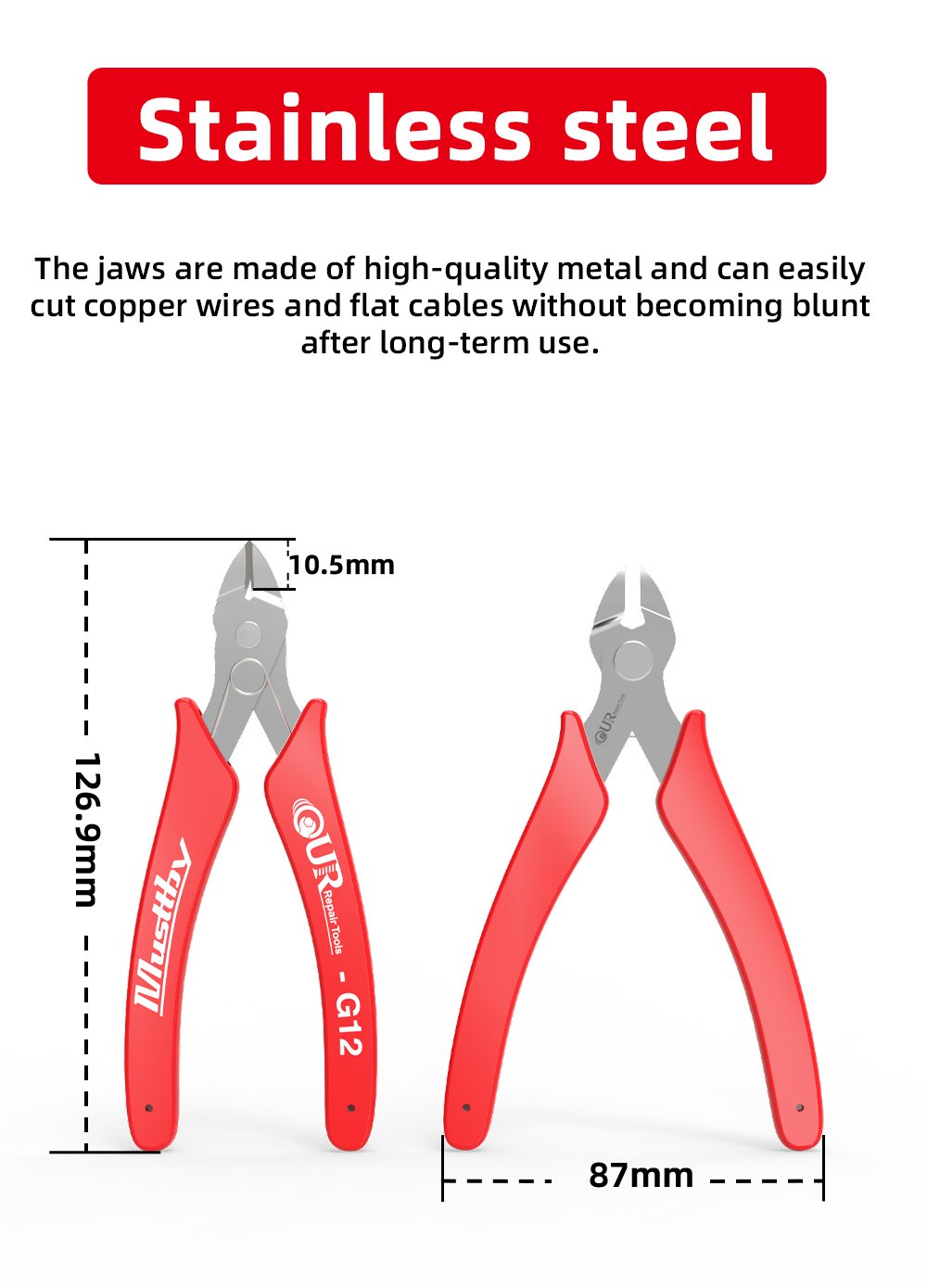 G12 blique mouth stainless steel pliers 斜嘴不锈钢钳 - 图片 7